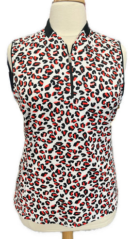 Tail White Label White, Black & Red Leopard Print Sleeveless Golf Top Size XXL - 0