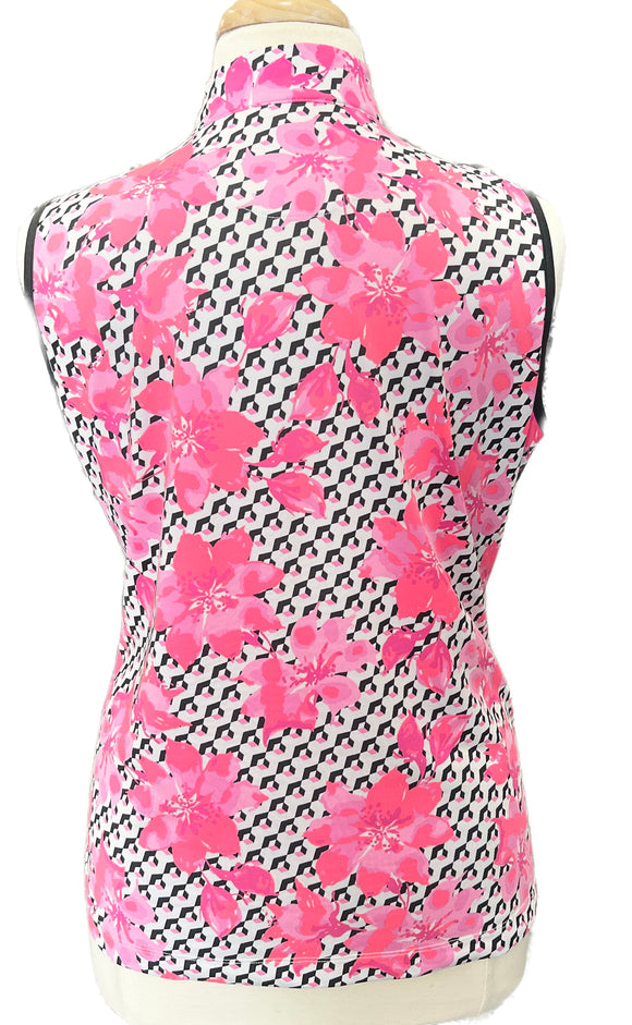 Tail White Label Pink, White & Black Floral Sleeveless Golf Top Size XXL