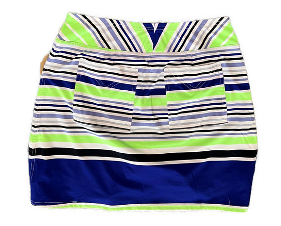 Women's Jofit Blue, White & Lime Striped Mina Jersey Golf Skort Size M. MSP$90