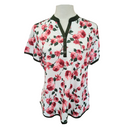Greg Norman Women's Ivory & Green Rose Printed Short Sleeve Golf Top Size L-1