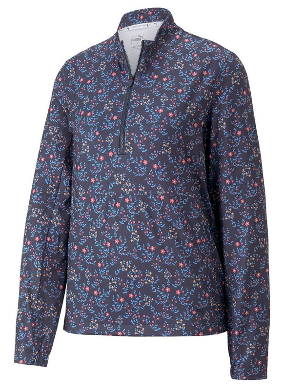 Puma Golf Ladies Micro Floral Cloudspun 1/4 Zip Pullover - Navy Size S MSP$70
