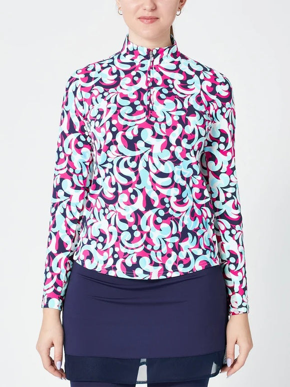 New SanSoleil Women's SolTek LUX 1/4 Zip Golf Sun Shirt  - Palazzo Fuchsia Size S MSP$104