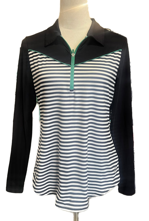 Jofit Women's Navy & White Striped Long Sleeve Golf Polo Size S MSP$100