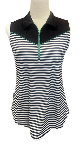 Jofit Women's Navy & White Striped Sleeveless Golf Polo Size S MSP$84