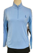 New Ibkul Women's Periwinkle Long Sleeve Zip Mock Sunshirt w/ Logo MSP$100-1