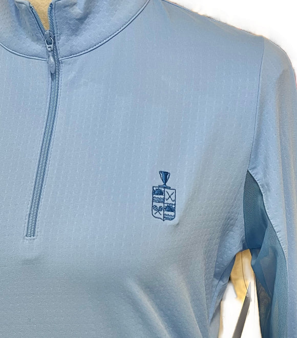 New Ibkul Women's Periwinkle Long Sleeve Zip Mock Sunshirt w/ Logo MSP$100