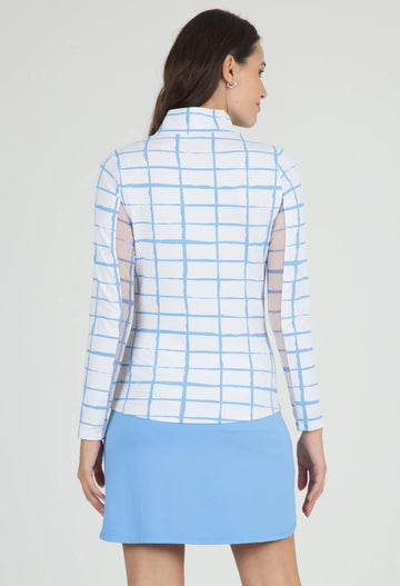 Ibkul Women's Cordova Periwinkle Print Long Sleeve Sun Shirt MSP$100 - 0