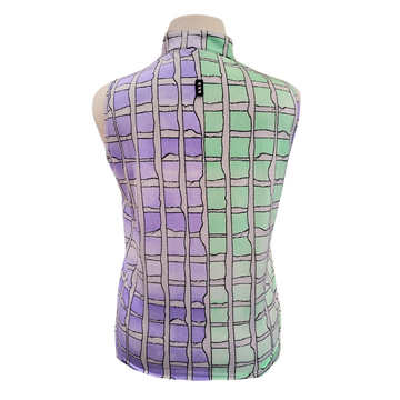 Jamie Sadock Green & Lavender Halved Sleeveless Golf Mock Neck Top Size XL - 0