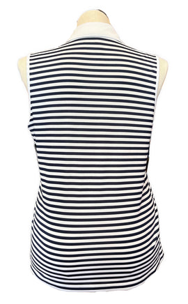 NEW Izod Women's Y-neck Navy & White Striped Sleeveless Golf Polo Size XL MSP$56 - 0