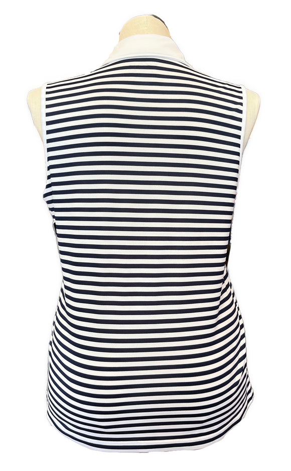 NEW Izod Women's Y-neck Navy & White Striped Sleeveless Golf Polo Size XL MSP$56