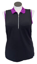 GGBlue Women's Black Sleeveless Golf Polo w/Purple Accents Size XL MSP$79-1