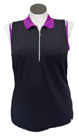 GGBlue Women's Black Sleeveless Golf Polo w/Purple Accents Size XL MSP$79