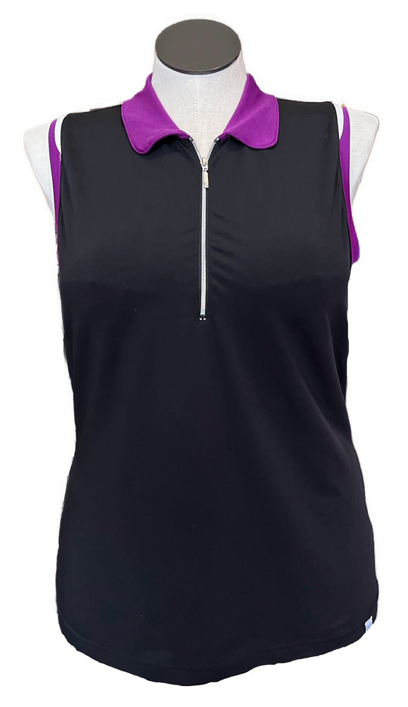 GGBlue Women's Black Sleeveless Golf Polo w/Purple Accents Size XL MSP$79