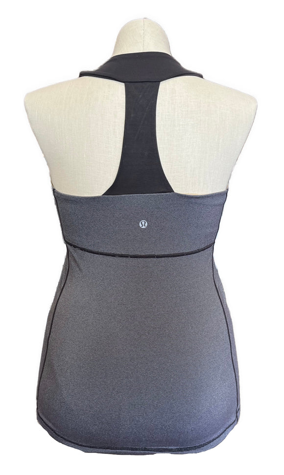 Lululemon T-Strap Back Gray Striped Support Tank Size XL
