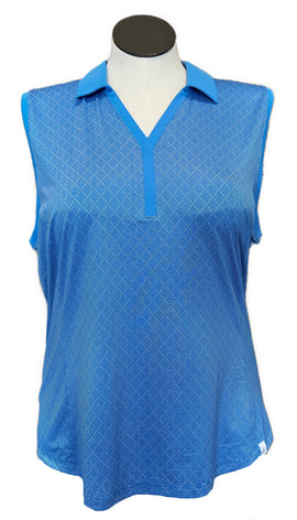 NEW Lady Hagen V-neck Collared Blue Textured Sleeveless Golf Polo Size XL MSP$50