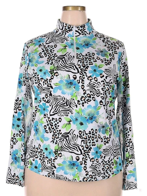 Ibkul Women's Animal Print & Floral Long sleeve Sun Shirt Size XL MSP$100