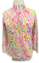 Ibkul Women's Pink Floral Cougar Print Long Sleeve Sun Shirt Size XL MSP$100-1
