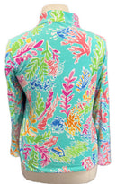 Ibkul Women's Blue Sea Print Long Sleeve Zip Mock Sun Shirt Size XL-2