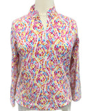 Ibkul Women's Watercolor Print Longsleeve Zip Mock Sun Shirt Size XL MSP$100-1