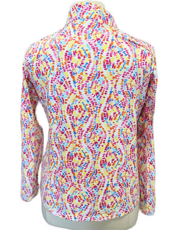 Ibkul Women's Watercolor Print Longsleeve Zip Mock Sun Shirt Size XL MSP$100