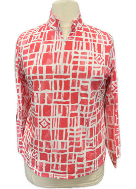 Ibkul Women's Coral Print Zip Mock Longsleeve Sun Shirt Size XL MSP$100