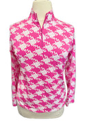 Ibkul Women's Pink Hashtag Print Long Sleeve Zip Mock Sun Shirt Size XL-1
