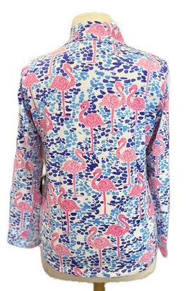 Ibkul Women's Flamingo Print Zip Mock Longsleeve Sun Shirt Size XL MSP$100 - 0