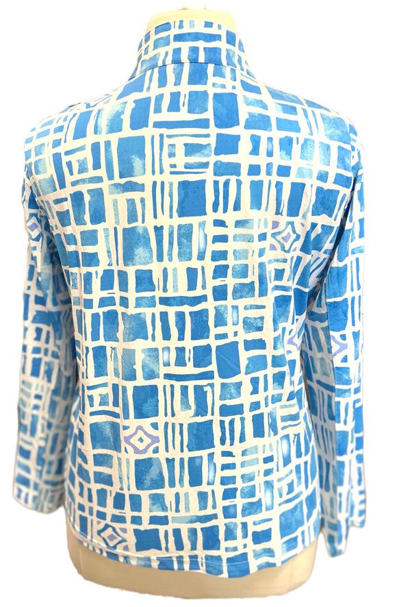 Ibkul Women's Navy & White Long Sleeve Zip Mock Sun Shirt Size XL MSP$100