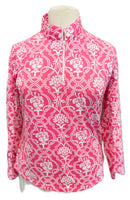 Ibkul Women's Pink Floral Long Sleeve Zip Mock Sun Shirt Size XL-1