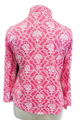 Ibkul Women's Pink Floral Long Sleeve Zip Mock Sun Shirt Size XL - 0