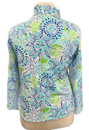 Ibkul Women's White, Lime & Blue Sun Print Long Sleeve Sun Shirt Size XL-2