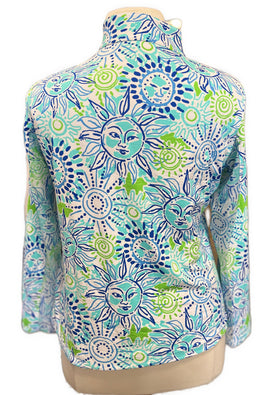 Ibkul Women's White, Lime & Blue Sun Print Long Sleeve Sun Shirt Size XL - 0