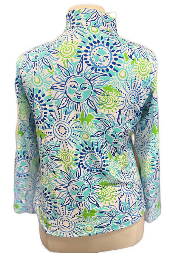 Ibkul Women's White, Lime & Blue Sun Print Long Sleeve Sun Shirt Size XL