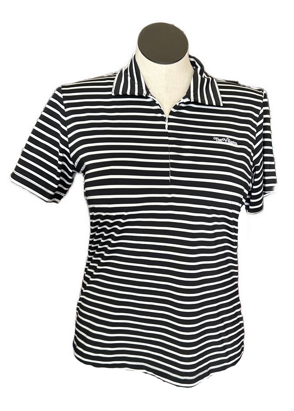 Kate Lord Performance Black and White Striped 1/4 Hidden Zipper Polo Size L