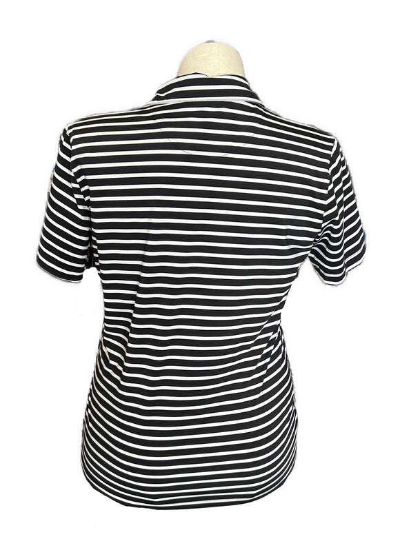 Kate Lord Performance Black and White Striped 1/4 Hidden Zipper Polo Size L