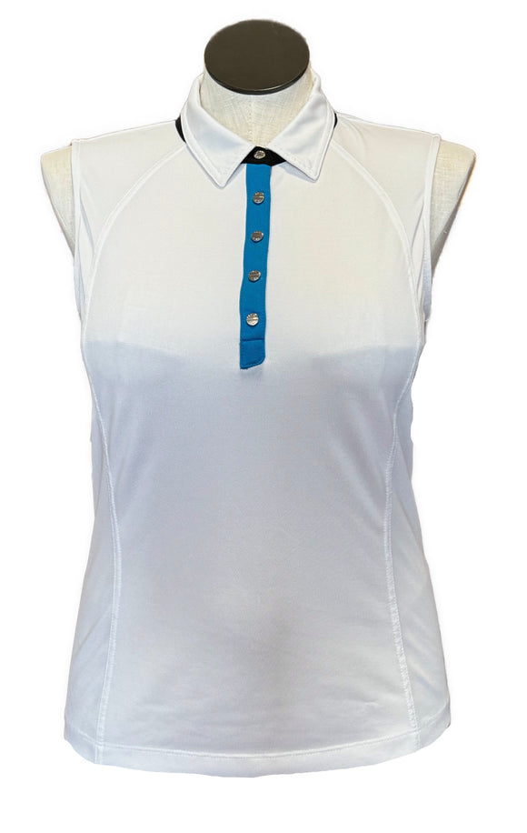 Women's Tail White Sleeveless Golf Polo w/ Blue Accents Size L MSP$88