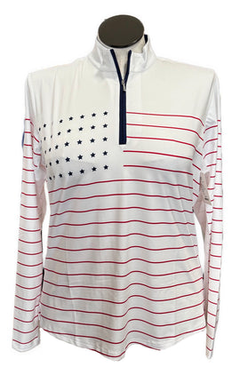 New San Soleil Solcool Old Glory Print Long Sleeve Zip Mock Sunshirt MSP$104