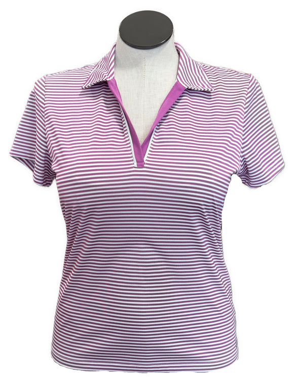 Women's Izod White & Fuchsia Striped Golf Polo Size L