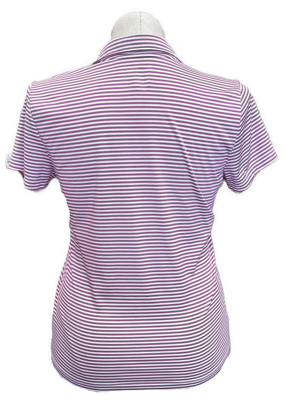 Women's Izod White & Fuchsia Striped Golf Polo Size L