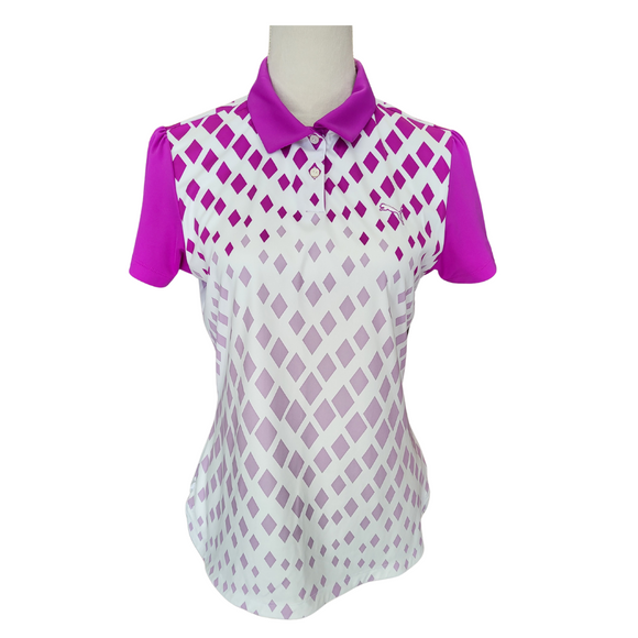 Puma Women's White & Magenta Diamond Print Golf Polo Size M MSP$60