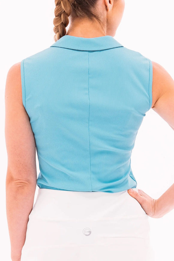 Foray Golf Women's Blue V-neck Ribbed Sleeveless Polo Size XL MSP$110