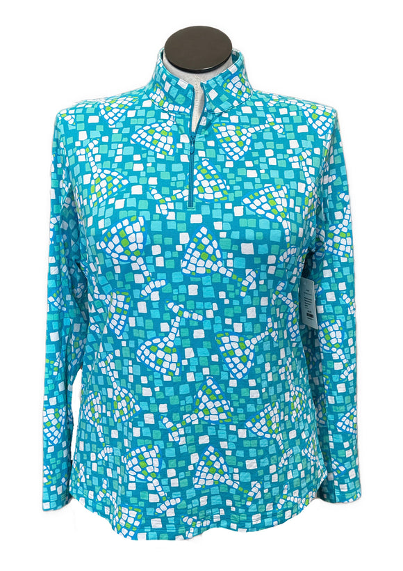 Ibkul Teal Geometric Patterned Women's Pullover Size XL MSP$91
