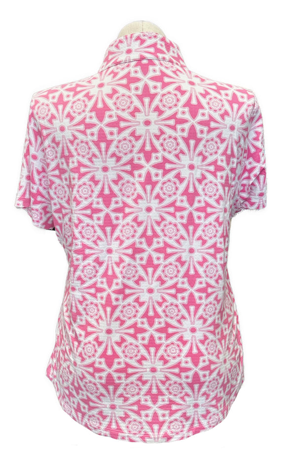 Ibkul Pink Geometric Floral Patterned Women's Short Sleeve Size XL MSP$91