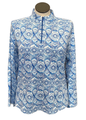 Ibkul Blue Watercolor Pattern Women's Pullover Size XL MSP $91