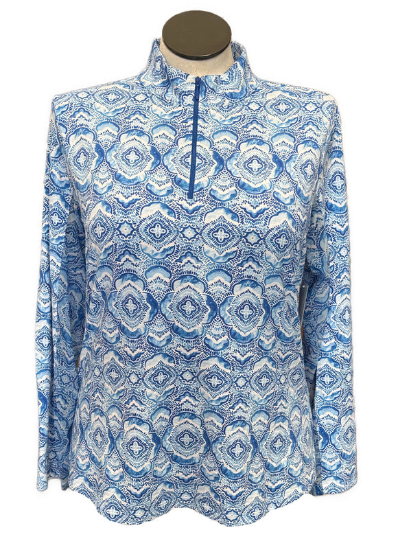 Ibkul Blue Watercolor Pattern Women's Pullover Size XL MSP $91