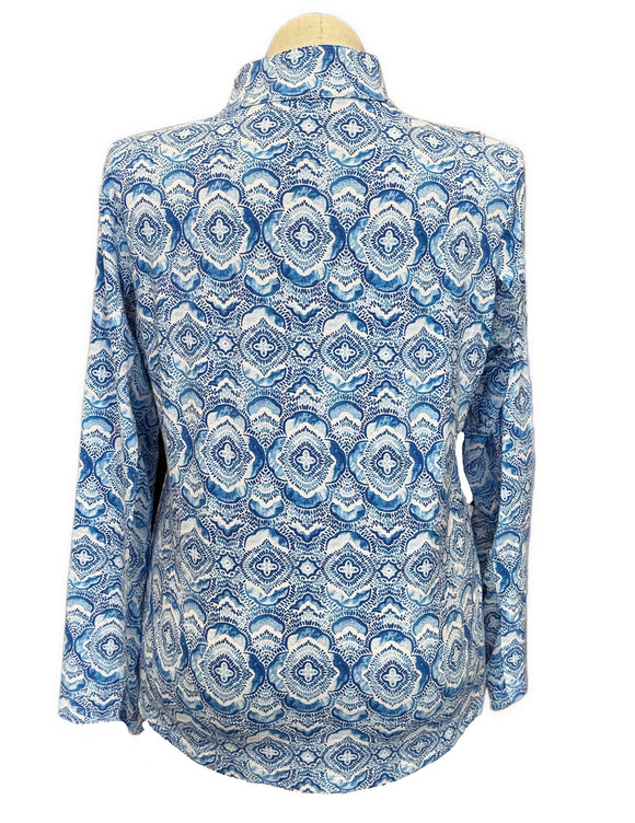 Ibkul Blue Watercolor Pattern Women's Pullover Size XL MSP $91