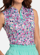 New EP NY Sleeveless Picot Trim Paisley Golf Polo - Bay Multi MSP$84-1