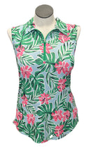Jofit Blue, Green & Pink Tropical Patterned Women's Sleeveless Golf Top Size XL-1