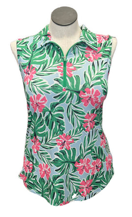 Jofit Blue, Green & Pink Tropical Patterned Women's Sleeveless Golf Top Size XL