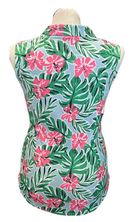 Jofit Blue, Green & Pink Tropical Patterned Women's Sleeveless Golf Top Size XL - 0